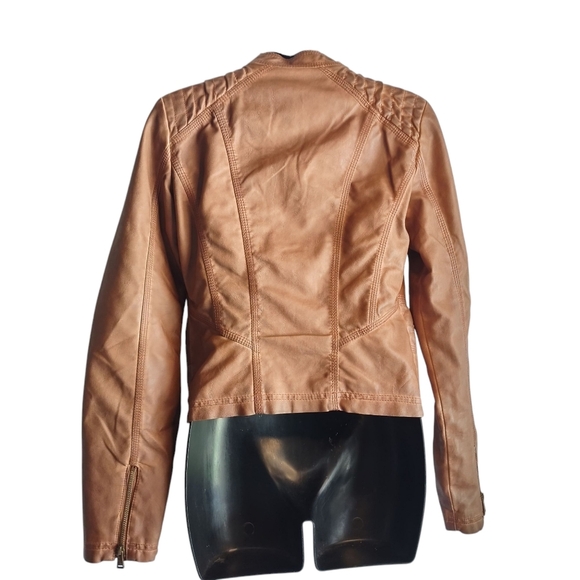 Therapy Women's Brown faux Leather Jacket ZIP Up Pockets Lined Sz M - Picture 2 of 9